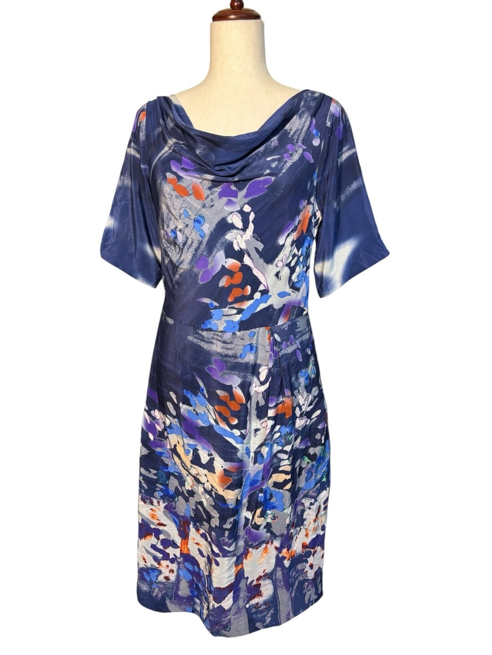 Anthropologie NWT 100% Silk Abstract Floral Cowl Neck Dress Size 6